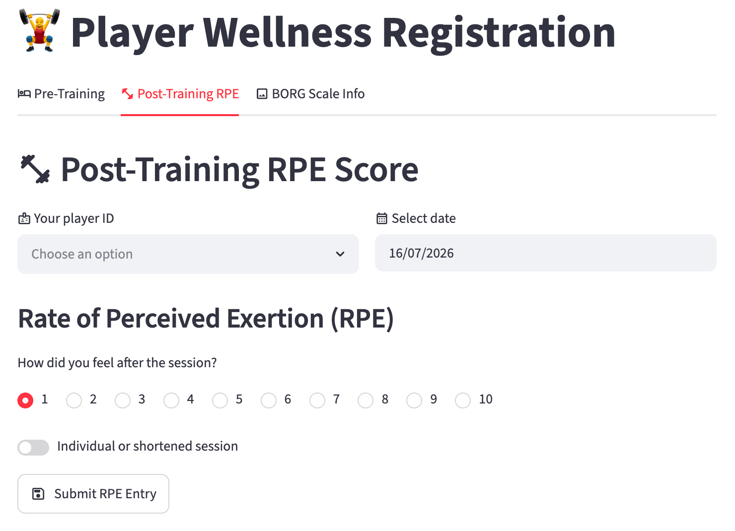 Post-training RPE screen